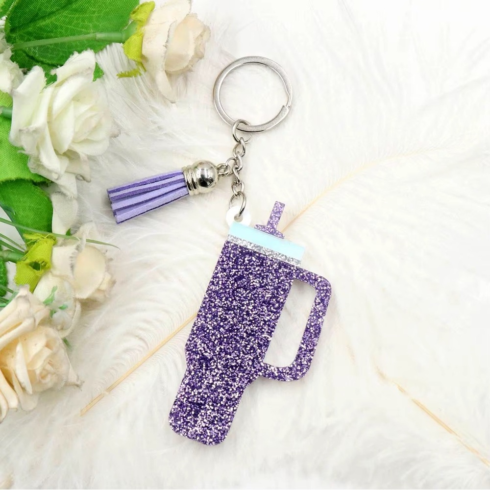 Glitter Purple Mini Tumbler Keychain/ Bag‎ Charm with Tassel